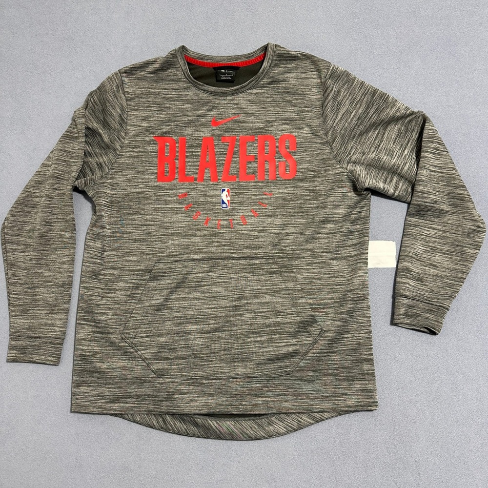 Nike Portland Trail Blazers NBA Long Sleeve Crewneck Gray Red‎ Mens Size Large